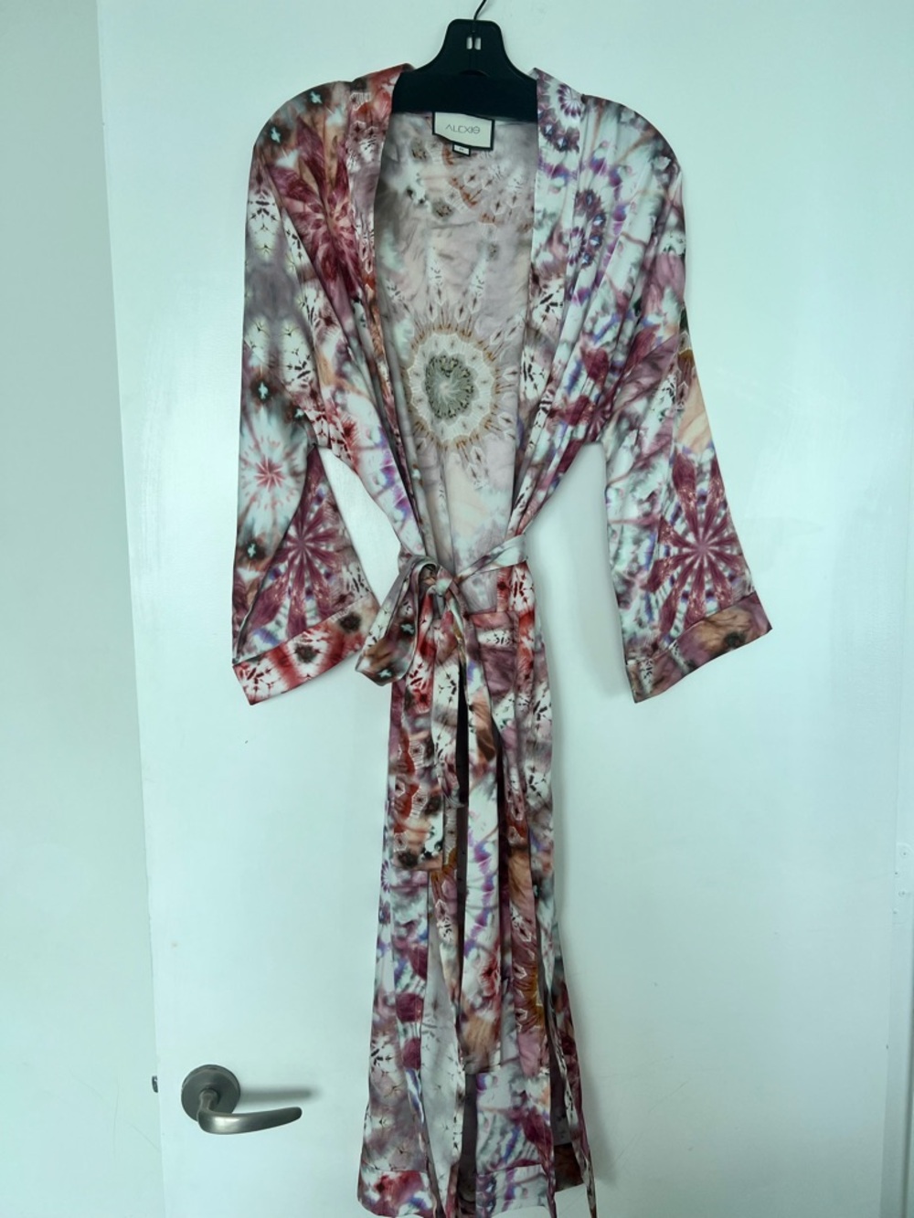 Alexis Tie-Dye Satin Robe in Pink and Purple